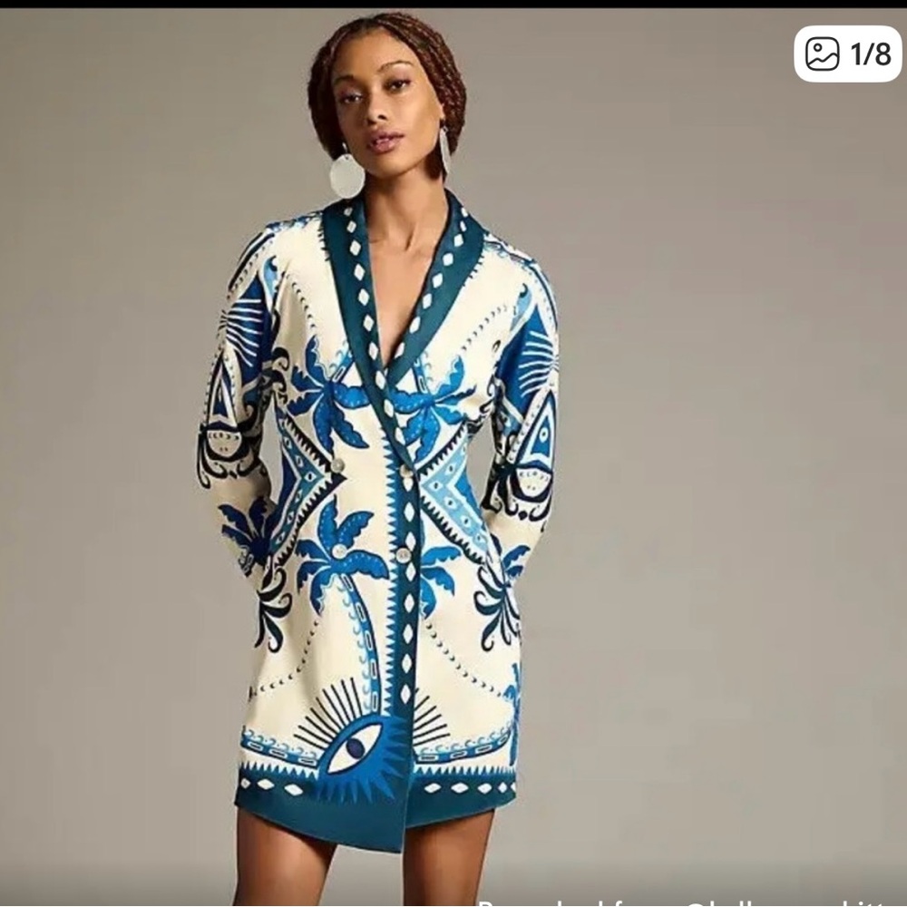 Farm Rio Evil Eye Dress With Long Sleeve Palm Sleeves (M)